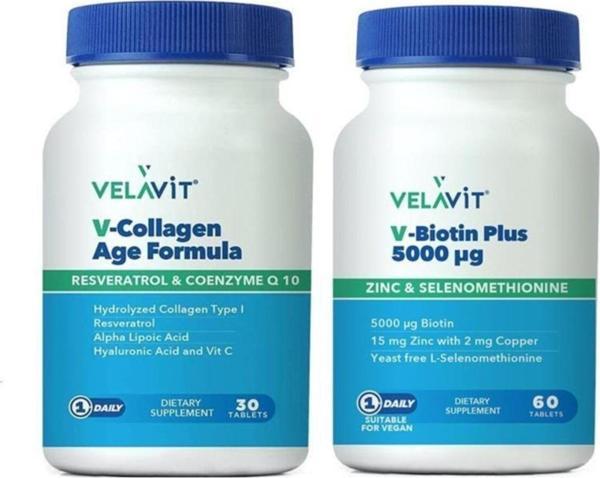 Velavit V-collagen Age Formula 30 Tablet+ V-biotin 5000 mg 60 Tablet - Image 1