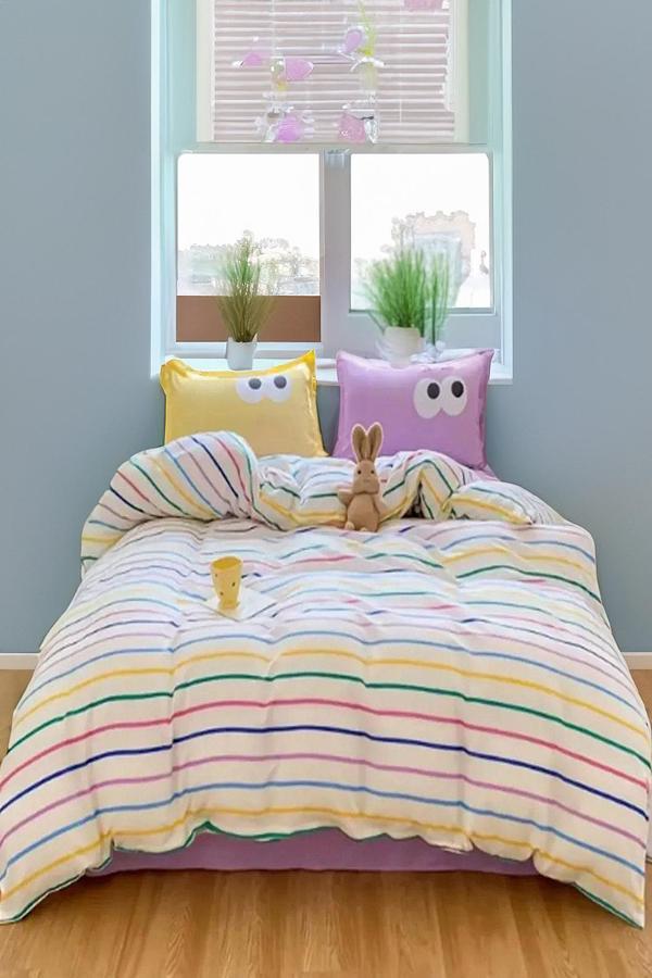 Kapitone Yatak Örtüsü Takımı Tek Kişilik 160x220  Cm Sarı lila Yumuşak ve Çift Taraflı - Image 1