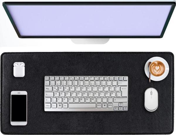 Siyah Deri Mouse Pad Dikişli Kenar  Çift Yönlü Kullanım Masa Matı Sümen 70x30 L - Image 1