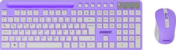 Everest KM-730 Pembe/Beyaz Kablosuz Q Multimedia Klavye + Mouse Set - Image 1