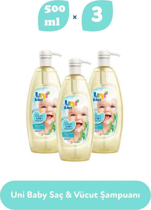Uni Baby Saç Ve Vücut Şampuan 500Mlx3 Adet Pompalı Basmalı - Image 1