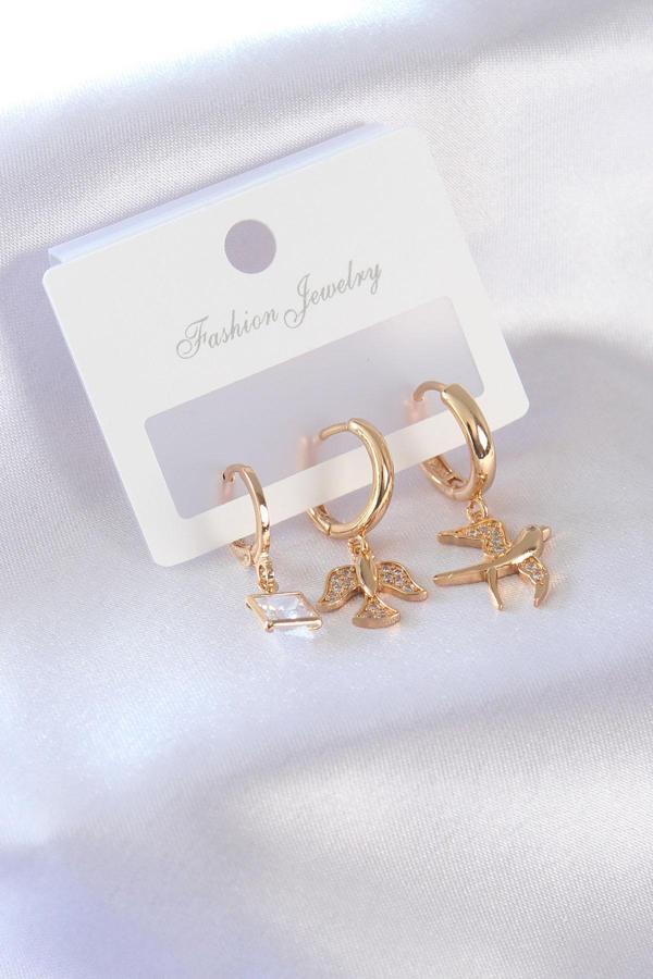 Gold Renk Kuş Figür Zirkon Taşlı Kadın Küpe - TJ-BKP7375 - Image 1