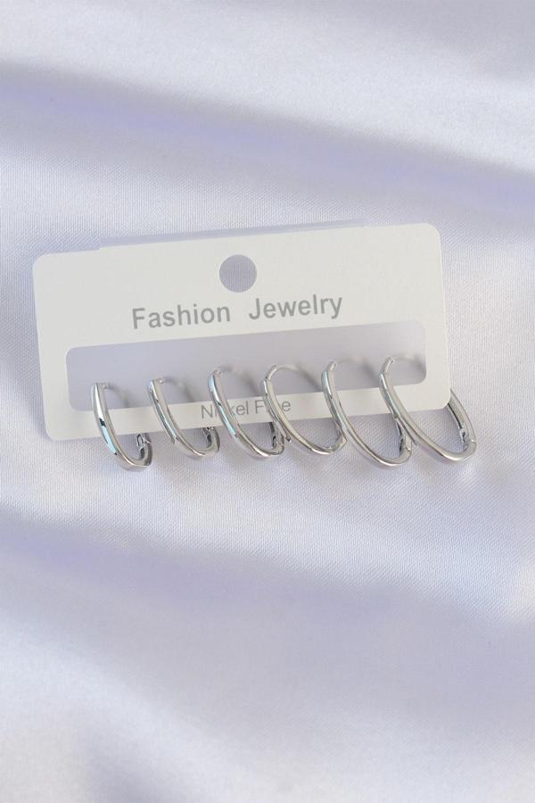 Pirinç Gümüş Renk İnce Oval Küpe Seti - TJ-BKP8989 - Image 1