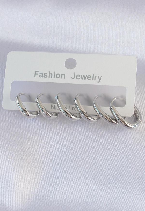 Pirinç Gümüş Renk Oval Küpe Seti - TJ-BKP8999 - Image 1