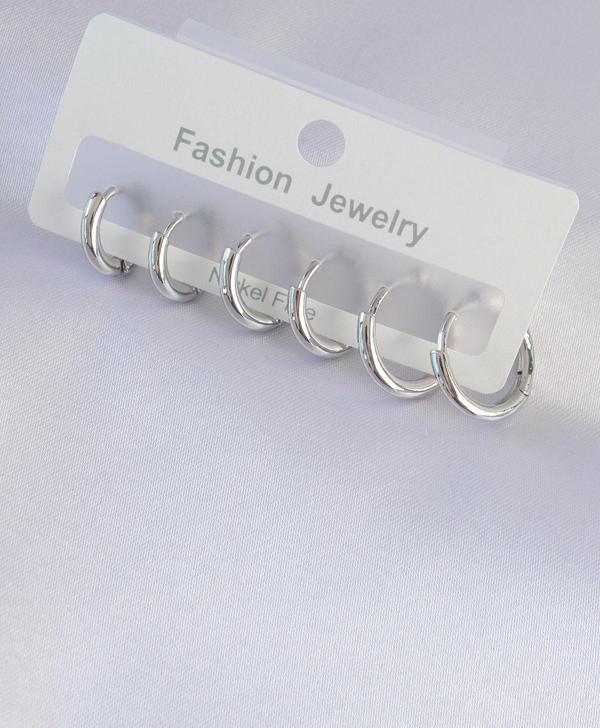 Pirinç Gümüş Renk Oval Küpe Seti - TJ-BKP9003 - Image 1