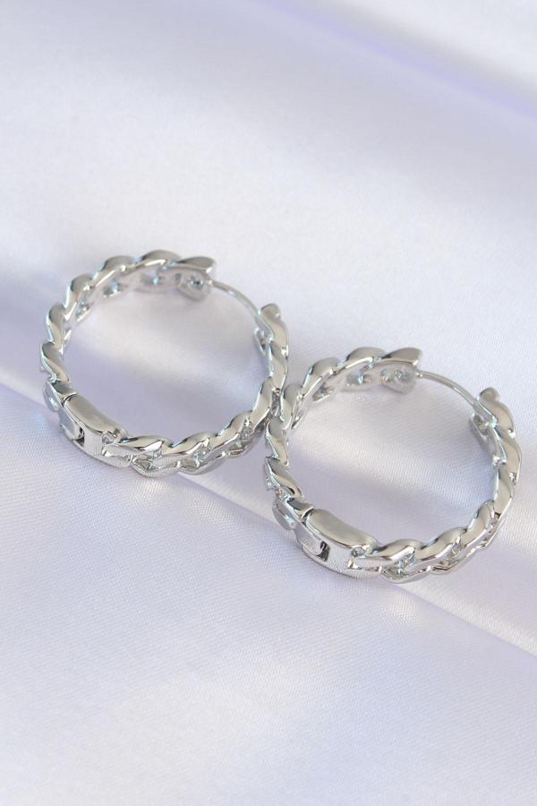 Pirinç Gümüş Renk Zincir Model Halka Küpe - TJ-BKP8971 - Image 1