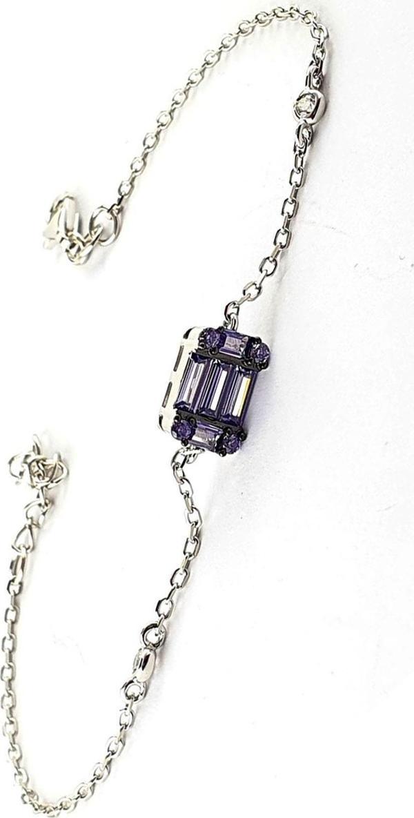 Ametist Baget Taşlı 925 Ayar Gümüş Tek Taş Bileklik - Image 1