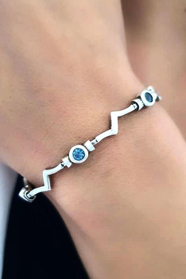 Aquamarin Taşlı Gümüş Su Yolu Bileklik - Image 1