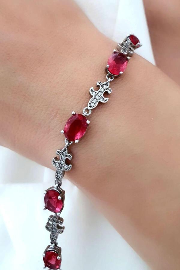 Pembe Zirkon Tasli Gümüş Suyolu Bileklik - Image 1