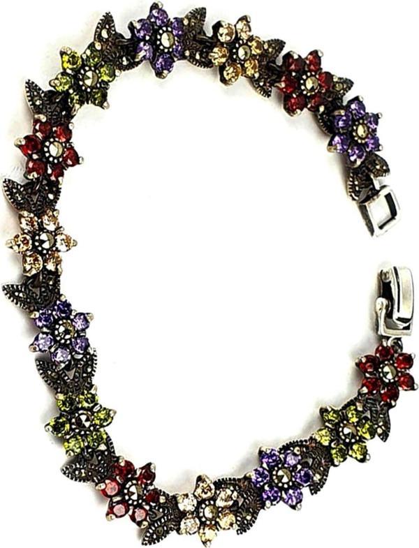 Renkli Ametist Grabat Sitrin Zirkon Taşlı Gümüş Markazit Bileklik - Image 1