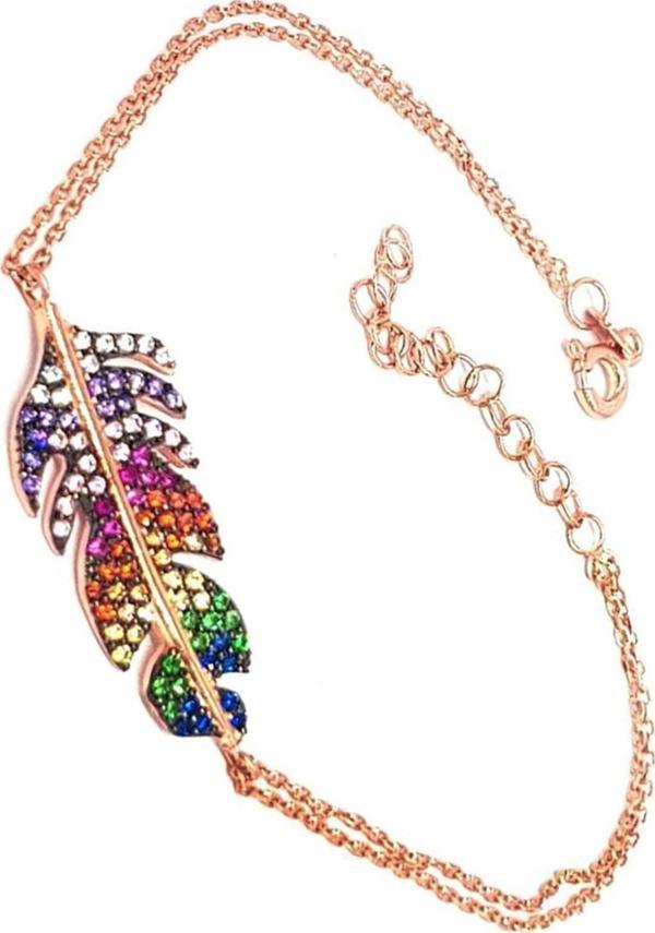 Renkli Yaprak Figürlü Trend Gümüş Bileklik - Image 1