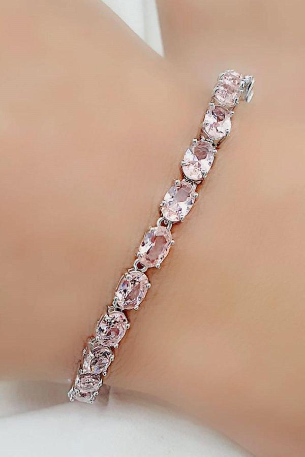 Sky Diamond Pink Morganit  Taşlı 925Ayar Gümüş Su Yolu Bileklik - Image 1