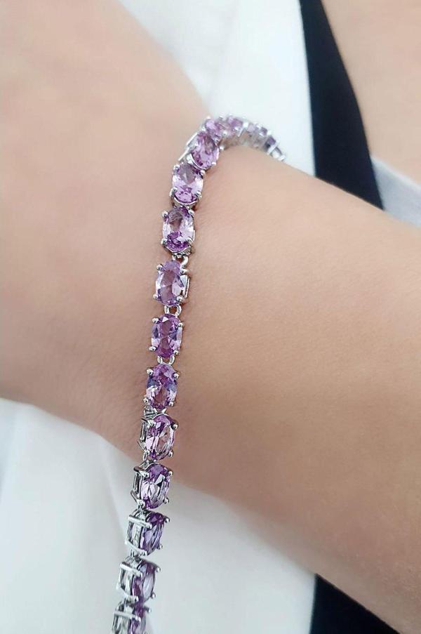 Sky Diamond Puple Aleksandrayt Taşlı 925Ayar Gümüş Su Yolu Bileklik - Image 1