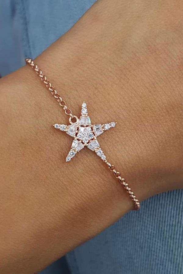 Yıldız Figürlü Baget Kesım Zırkon Taşlı Trend Bayan Bileklik - Image 1