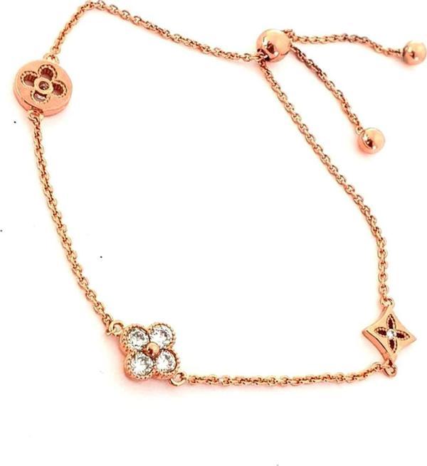 Zirkon Taşlı 925 Ayar Gümüş Rose Ayarlanabilir Asansörlü Bileklik - Image 1