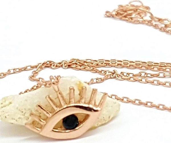 Göz Şeklinde Gümüş Rose Altın Kaplamalı Minimal Kolye - Image 1