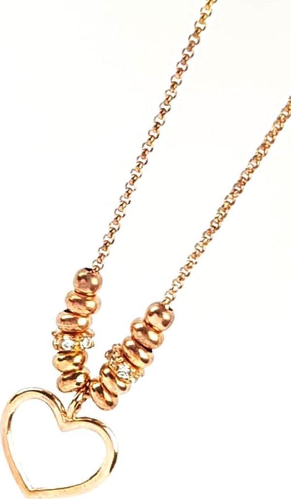 Kalpli Swarovski Taş Detaylı Gümüş Üzerine Rose Altın Kaplamalı Kolye - Image 1