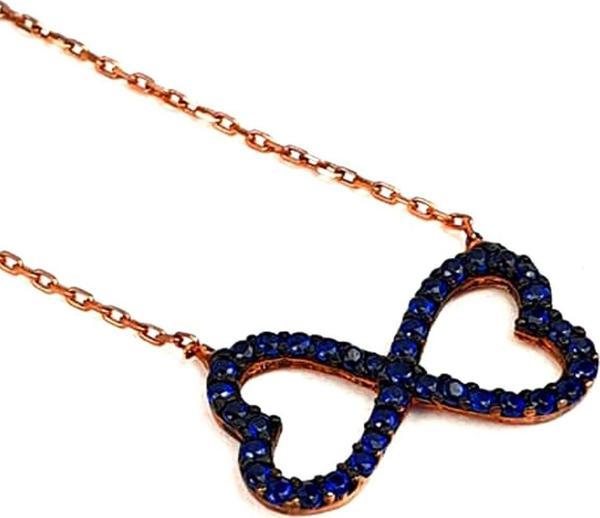 Lacivert Zirkon Taşlı Gümüş Rose Sonsuzluk Kolye - Image 1