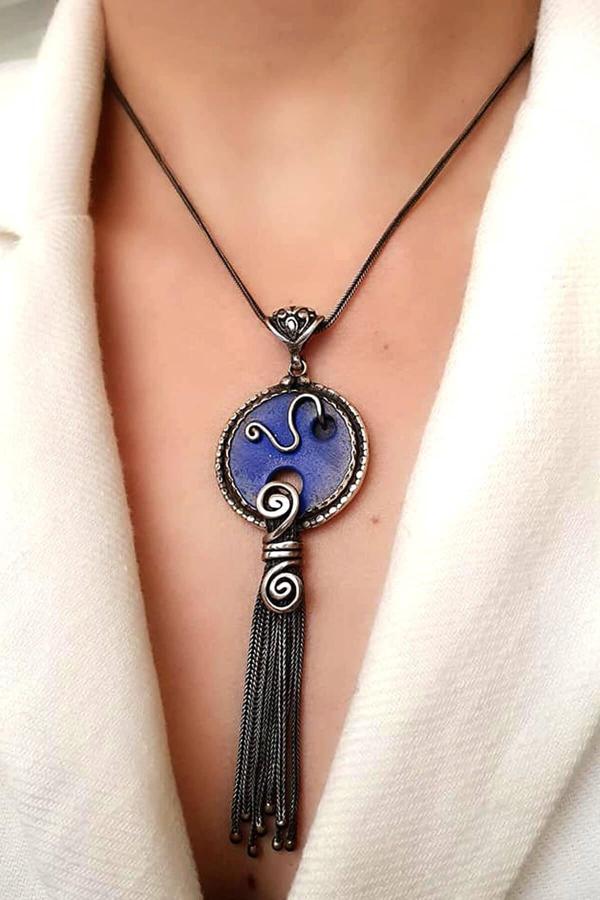 Lapis Taşlı Gümüş Tasarım El İşi Kolye - Image 1