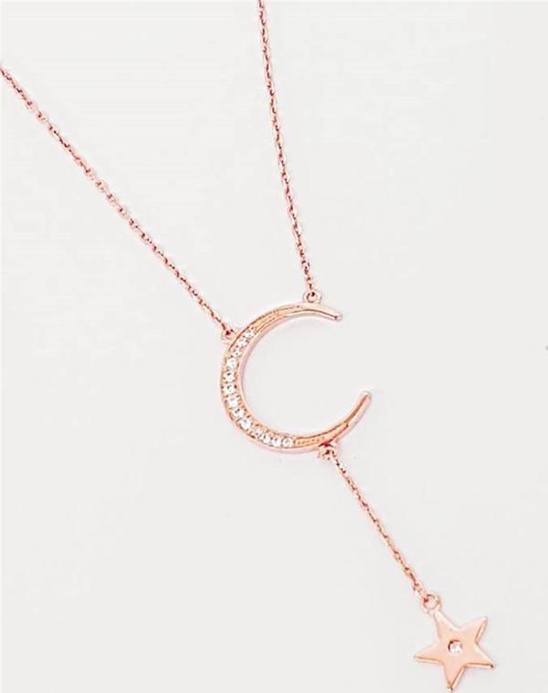 Modern   Ay Yıldız Rose Gümüş Kolye - Image 1