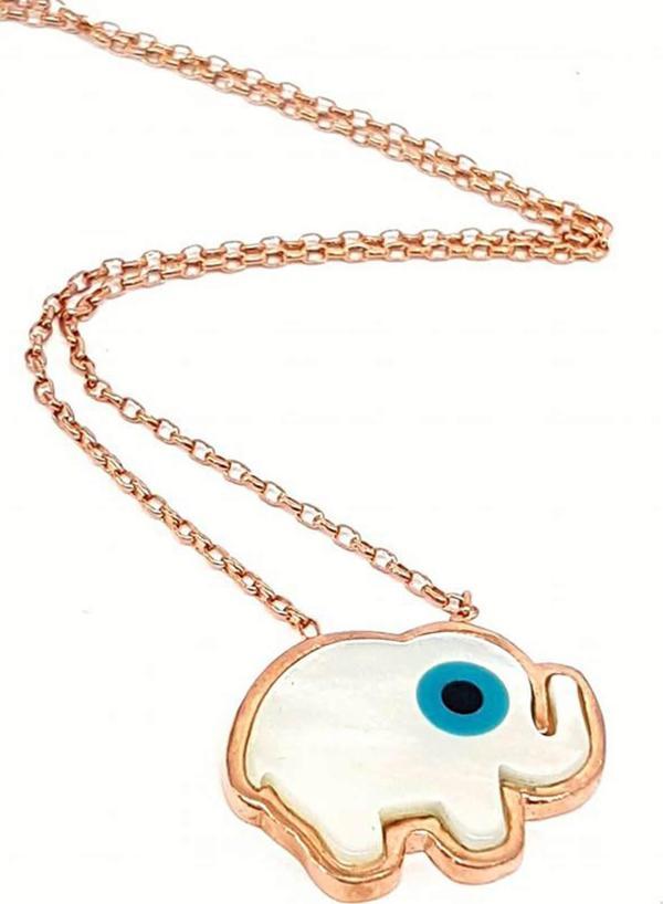 Nazar Boncuklu Sedefli Fil Figürlü Gümüş Bayan Kolye - Image 1