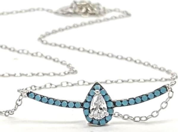 Turkuaz Ve Zirkon Taşlı Gümüş Bayan Kolye - Image 1