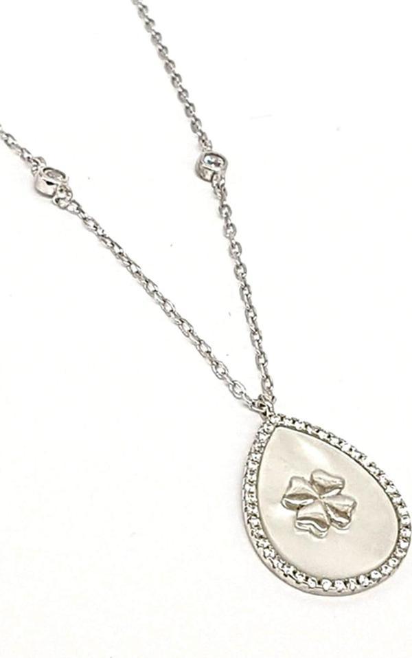 Yonca Figürlü Gümüş Sedef Taşlı Kolye - Image 1