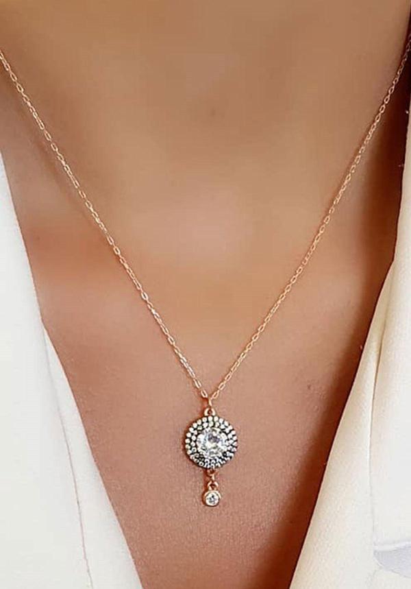 Zirkon Taşlı Elmas İşçiliğinde 925 Ayar Gümüş Kolye - Image 1