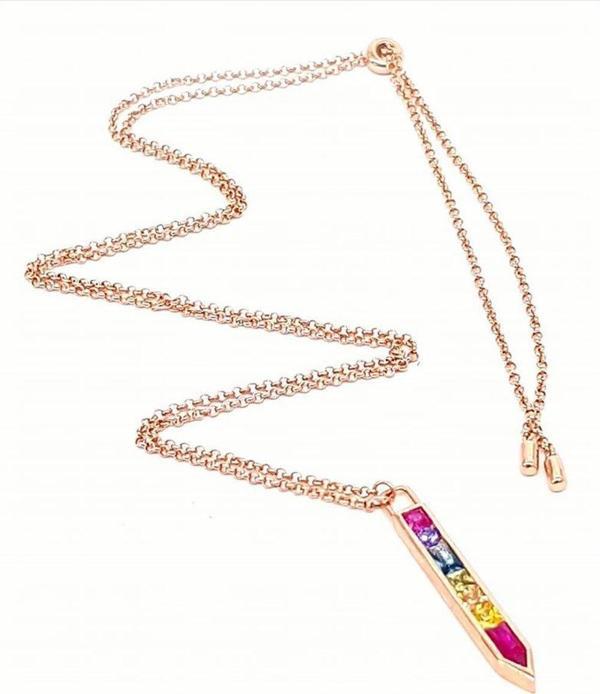 Renkli Swarovski Taşlı Ayarlanabilir Asansörlü Gümüş Kolye - Image 1