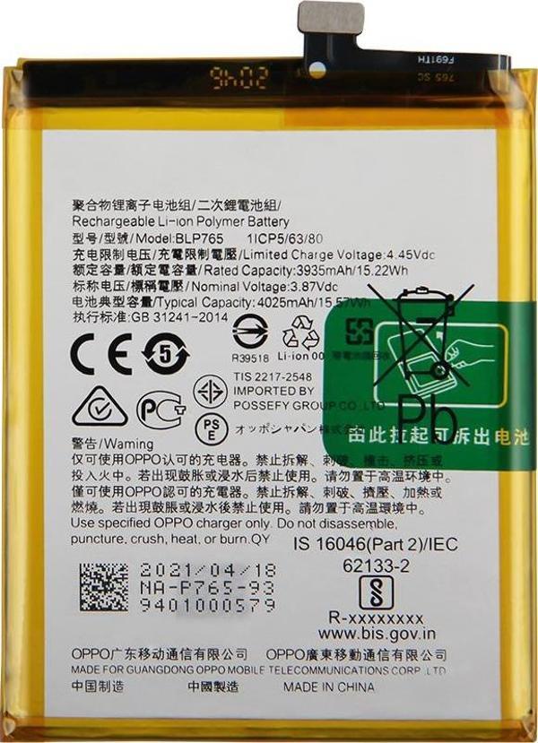 Oppo A91 Orijinal BLP765 Batarya Pil - Image 1