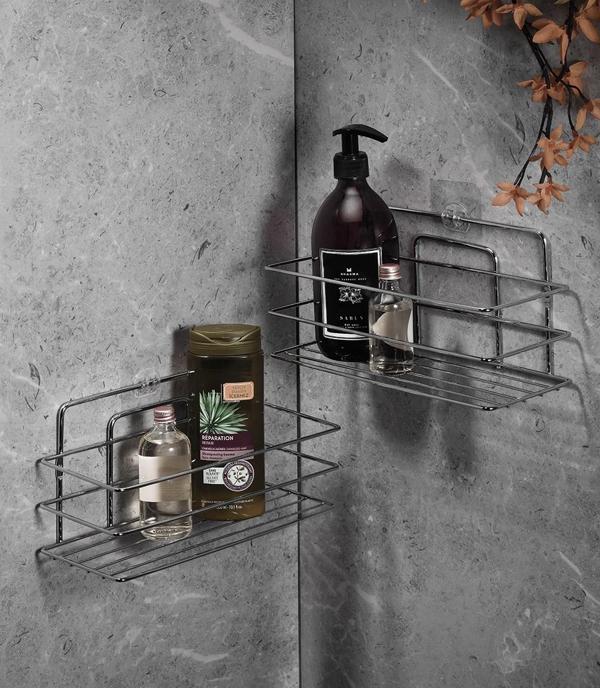 Yapışkanlı Banyo Düzenleyici Şampuanlık Duş Rafı 2 Adet Krom TŞ-01 - Image 1