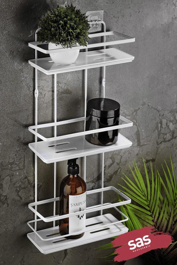 Yapışkanlı Ömür Boyu Paslanmaz Kristal Ayarlanabilir Raf Banyo Düzenleyici Şampuanlık Beyaz LŞ-03 BB - Image 1