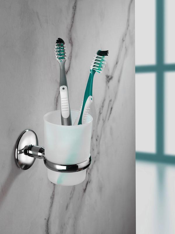 Krom Kaplama Diş Fırçalık Mat Plastik Hazneli S-104 Duvara monte - Image 1