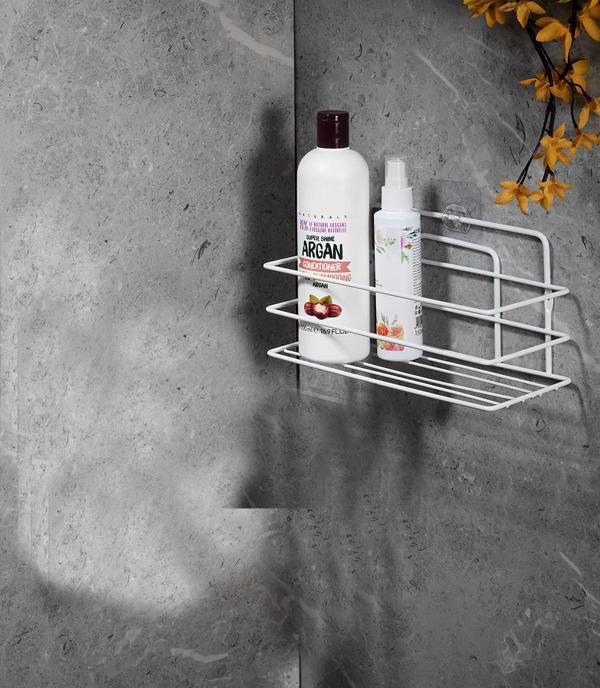 Ömür Boyu Paslanmaz Yapışkanlı Banyo Düzenleyici Şampuanlık Duş Rafı Beyaz TŞ-01 - Image 1