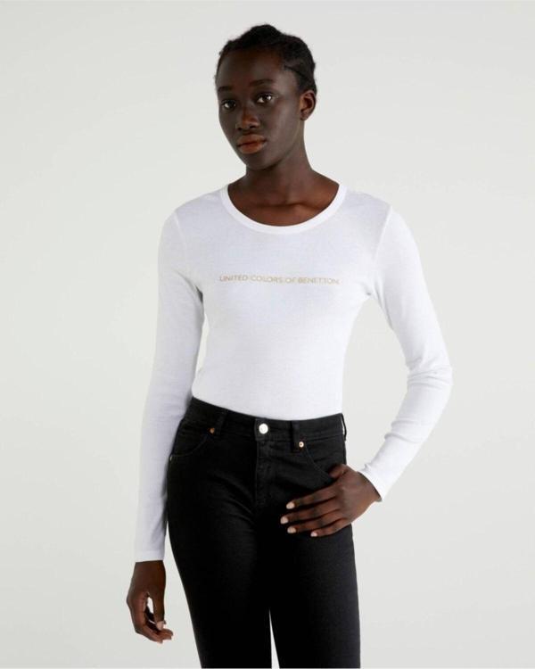 Benetton Kadın Yazılı Uzun Kol Tshırt KAdın Sweatshirt - Image 1