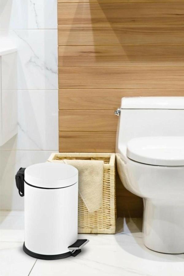 Banyo Tuvalet Balkon Mutfak, Beyaz Renkli Pedallı Metal Çöp Kovası 3 Litre  - Image 1
