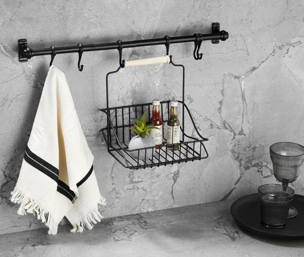 Ferforje  Metal Sepet Askı Ve Kanca Set Siyah Retro - Image 1