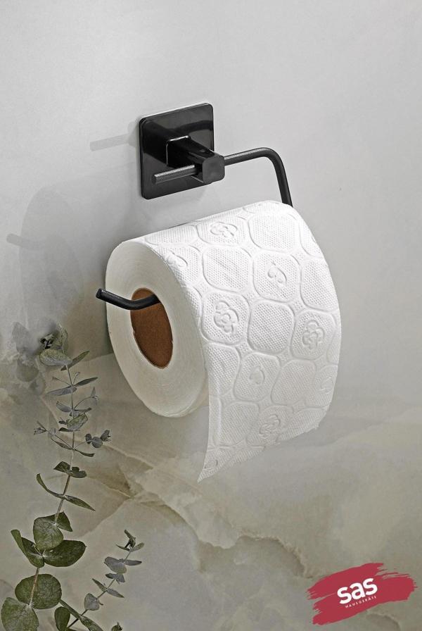 Kare Yapışkanlı Açık Tuvalet Kağıtlığı Wc Kağıtlık Tutucu Siyah KS-001 - Image 1