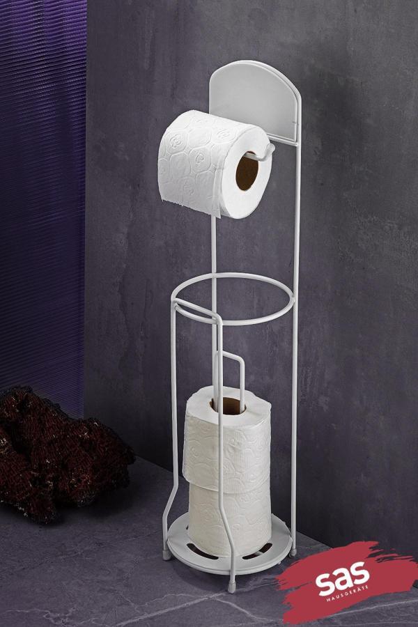 Ömür Boyu Paslanmaz Ayaklı Wc Kağıtlı Yedek Kağıt Hazneli Tuvalet Kağıtlığı Yuvarlak Kristal Beyaz - Image 1