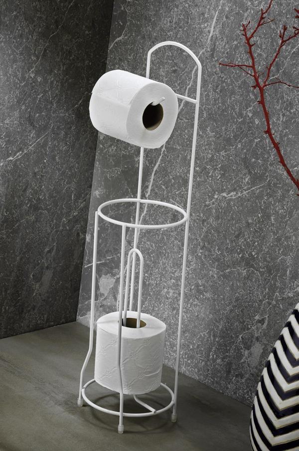 Ömür Boyu Paslanmaz Ayaklı Wc Kağıtlı Yedek Kağıt Hazneli Tuvalet Kağıtlığı Yuvarlak Beyaz - Image 1