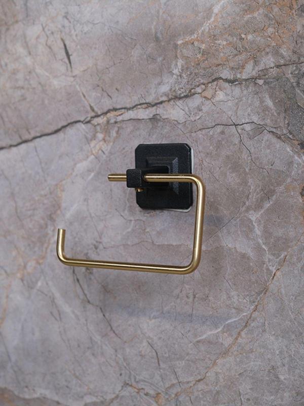 Yapışkanlı Kare Açık Tuvalet Kağıtlığı Wc Kağıtlık Tuvalet Kağıdı Askısı  Altın Siyah KG-001 KASA-76 - Image 1