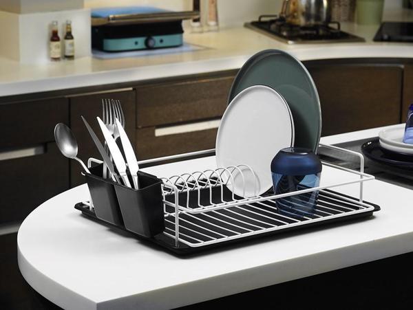 SAS Ömür Boyu Paslanmaz Bulaşıklık Bulaşık Sepeti Tek Katlı Tabaklık Termo Plastik Kaplama BEYAZ TB- - Image 1