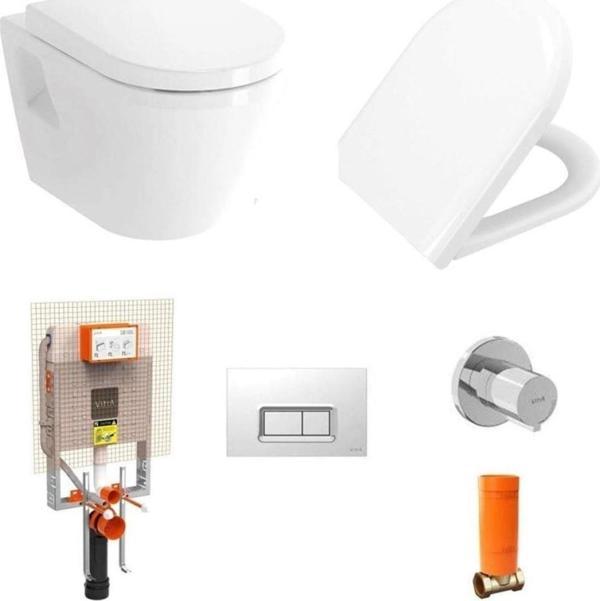 VitrA Integra Rim-Ex Kanalsız Asma Klozet+ Yavaş Kapak 85+ Gömme Rezervuar Set 800-1868 - Image 1