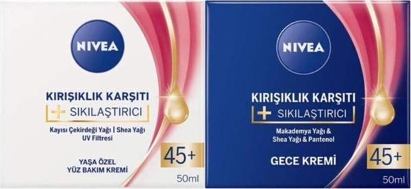 Nivea Kırışıklık Karşıtı Sıkılaştırıcı 45+ Yaş Gündüz + Gece Kremi 50ml Set - Image 1