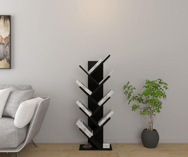 Mirobi Ağaç Kitaplık Dekoratif Kitaplık Raf Düzenleyici Kitap Rafı Siyah - Image 1
