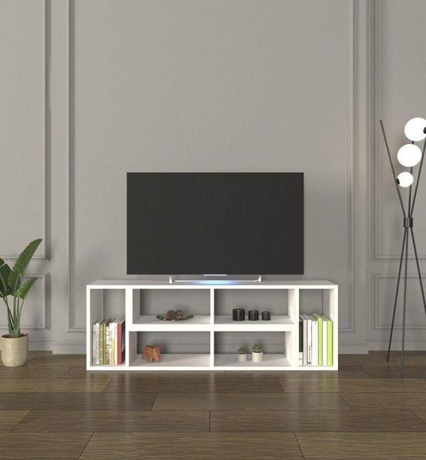 Mirobi Çok Şekilli Fonksiyonel Tv Sehpası, Dekoratif Sehpa-Kitaplık, Blok Tv Ünitesi, Beyaz - Image 1