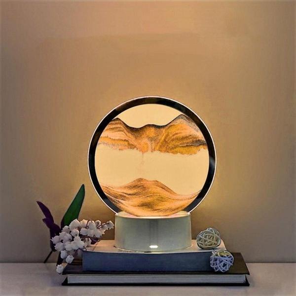 3D Led Işıklı Kum Saati Gece Lambası 7 inç Kum Sanatı Ev Ofis Dekorasyonu Turuncu - Image 1