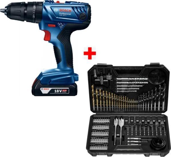 Bosch Gsb 180-Li 18V 2Ah Darbeli Akülü Vidalama Şarjlı Matkap + 103 Parça Matkap Ucu Seti Vidalama - Image 1