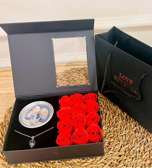 Adm Store Sevgililer Günü Hediyesi Güllü İstiridye İnci Kolye Seti Özel Kutusunda Büyüleyici Premium Hediye - Image 1