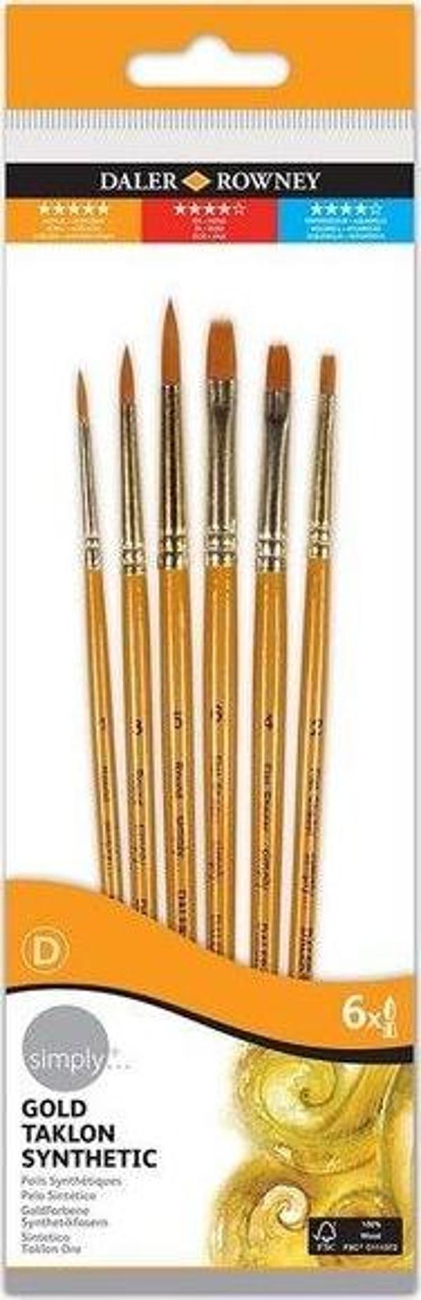 Daler Rowney Taklon Fırça Seti Kısa Sap 6'lı 216920601 - Image 1